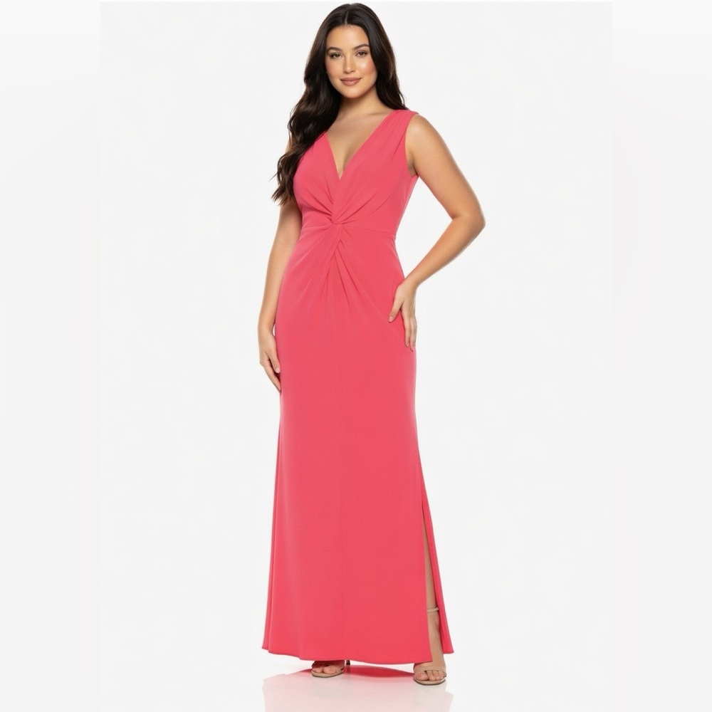 Calvin Klein Sleeveless V Neck Gown With Twist Knot Front Dress size 16